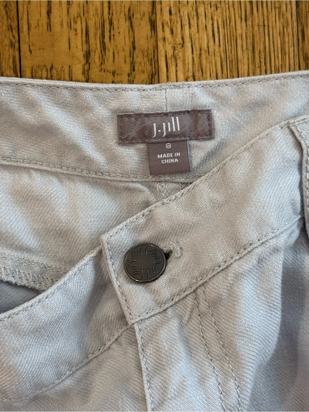 J. Jill 100% Linen Midi Skirt Women’s Size 8 Light Grey Natural Straight EUC